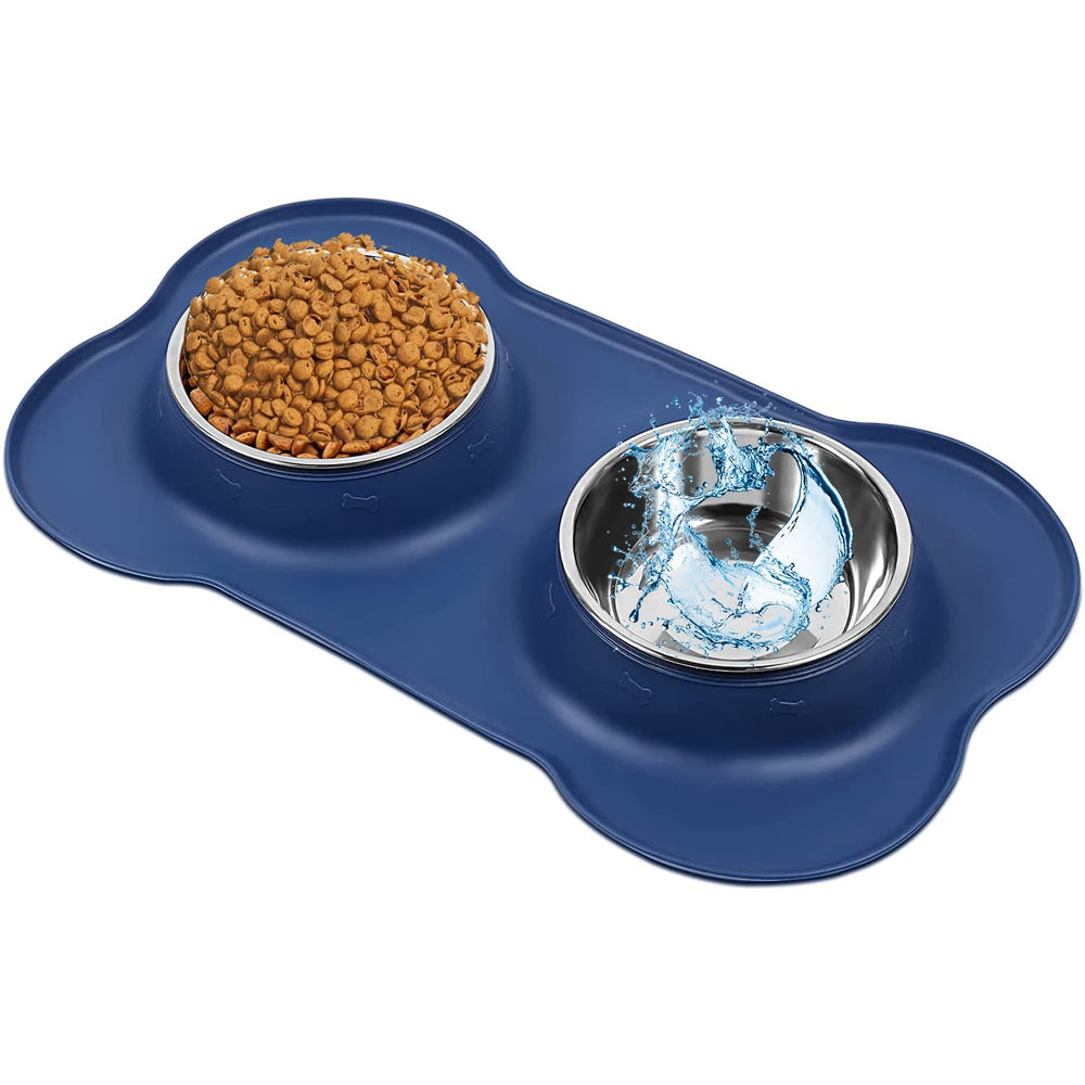 AsFrost platos dobles para perro azul, ideal para comida y agua sin derrames