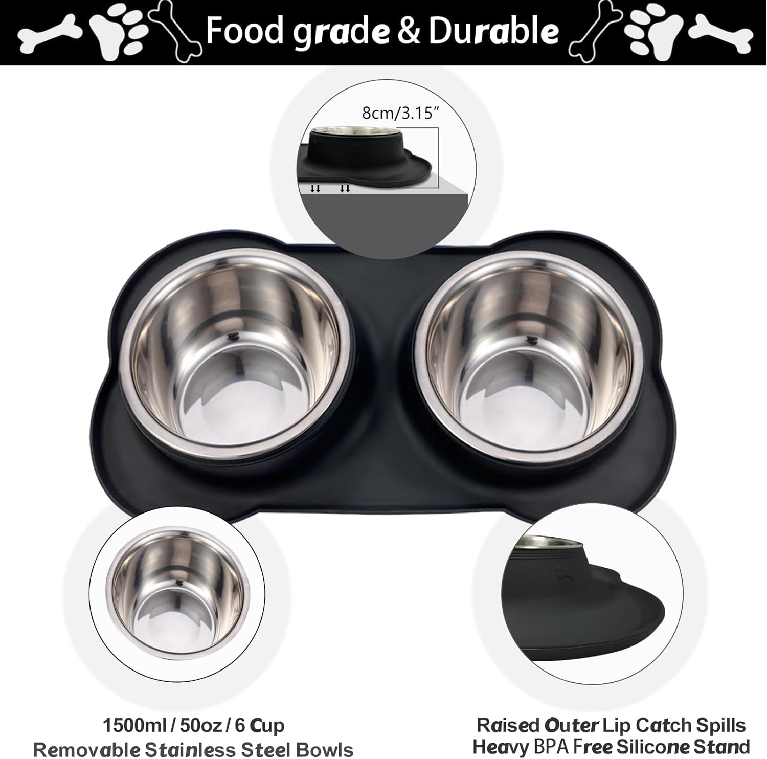 AsFrost no-slip silicone mat keeps bowls steady, reducing spills during busy mealtimes.