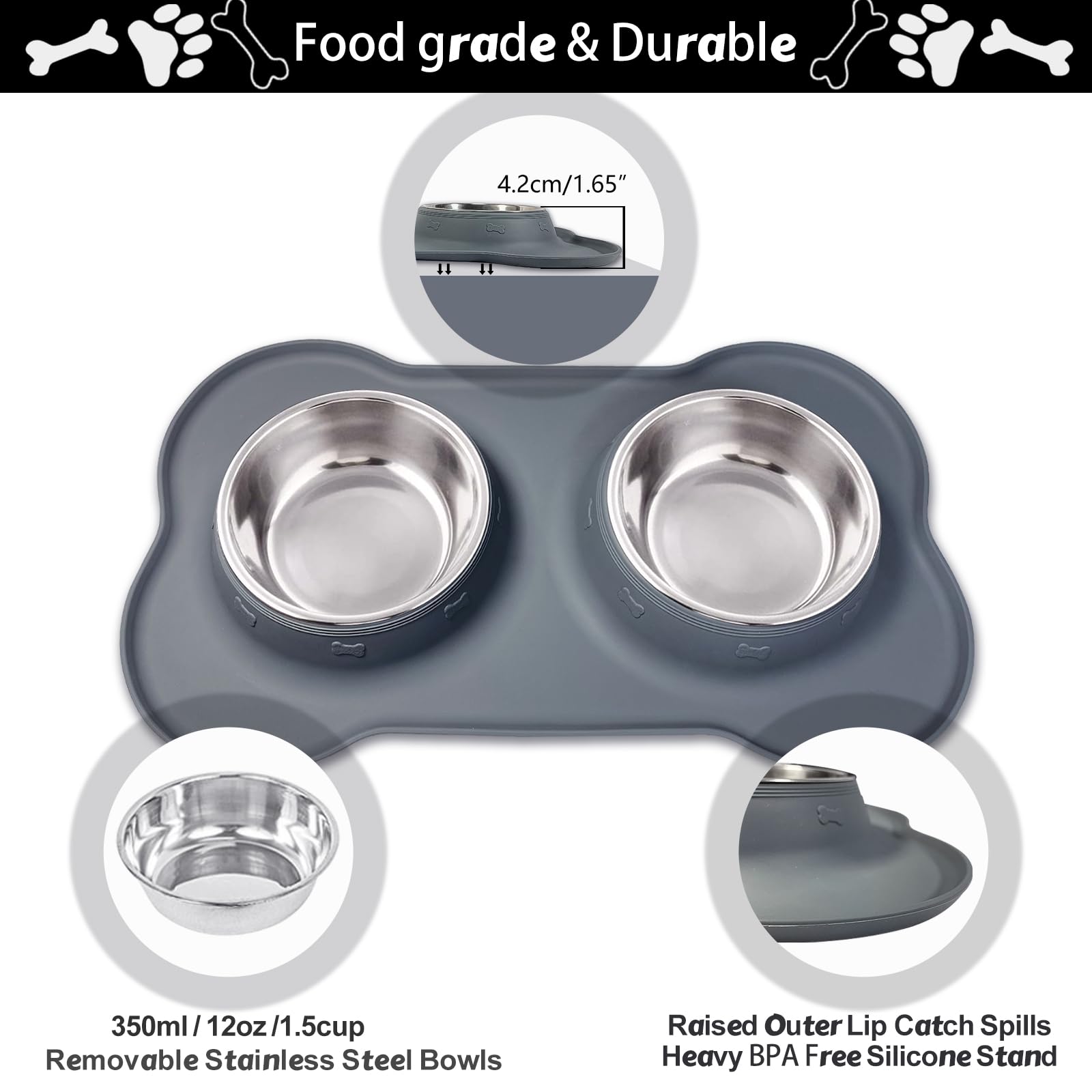 AsFrost non-slip silicone mat keeps bowls in place during feeding.