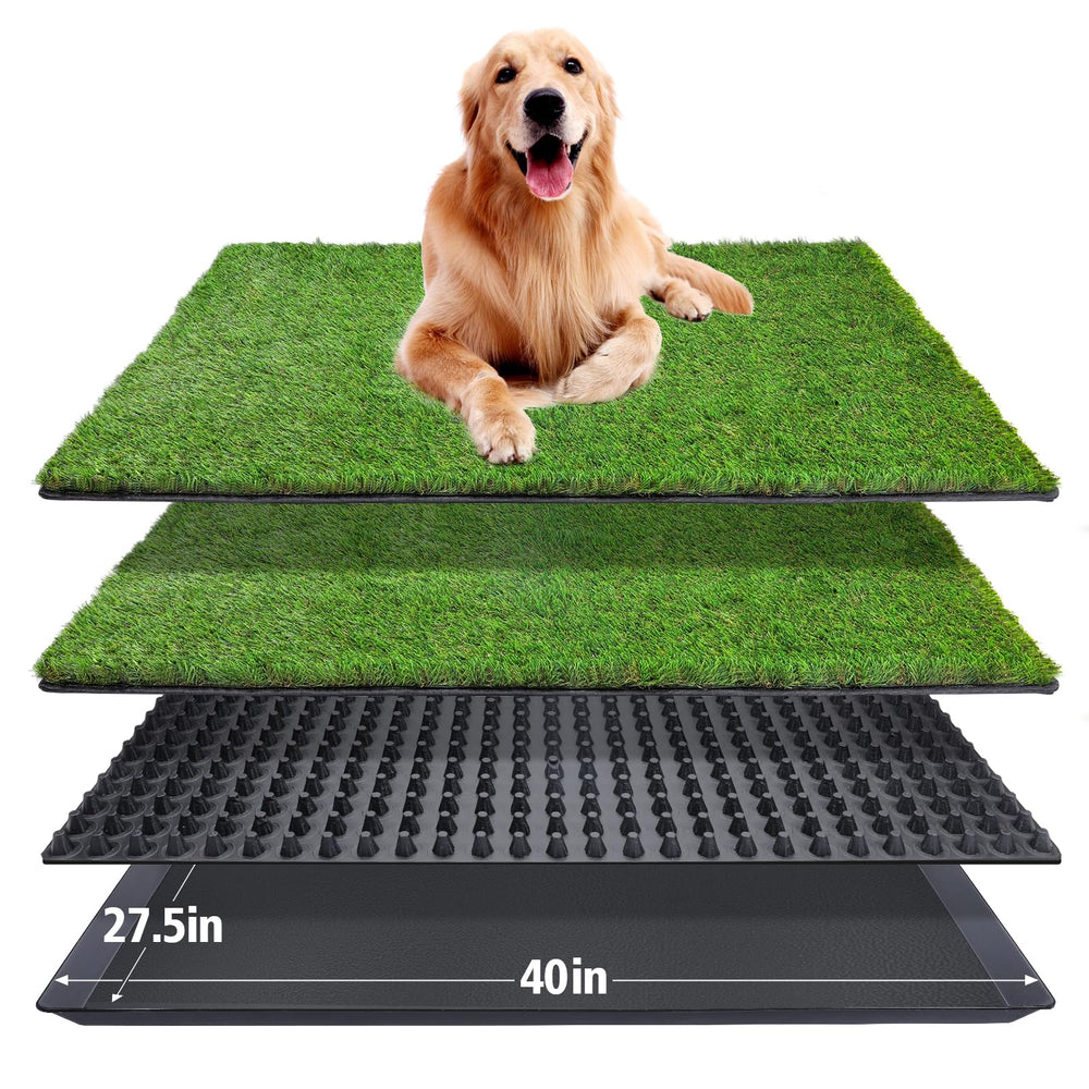 ASKIZ dog grass pad tray 40x27 front view shows sturdy 3-layer system for indoor use
