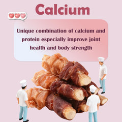 ASMPET bones chicken duck wrapped beef cartilage dog chewing demonstrating satisfying chew