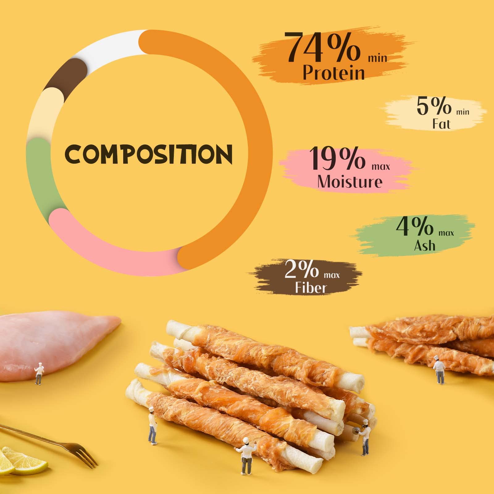 ASMPET dog chews chicken wrapped rawhide stick 3 highlights portable, resealable packaging for on-the-go treats.