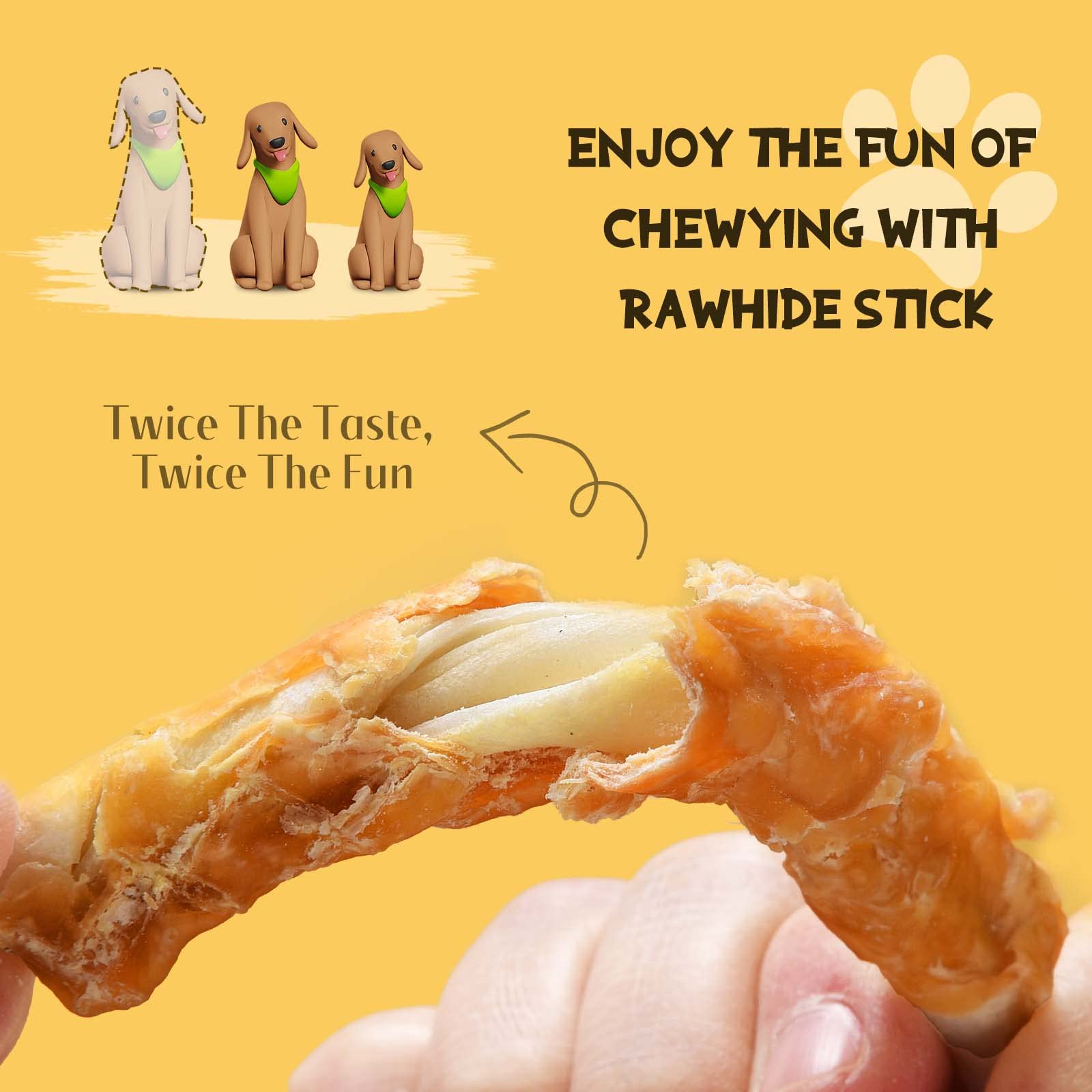 ASMPET dog chews chicken wrapped rawhide stick 6 rich in collagen to support joints and coat.