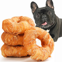 ASMPET dog donut treats package front with resealable pouch for portable, fresh chews.