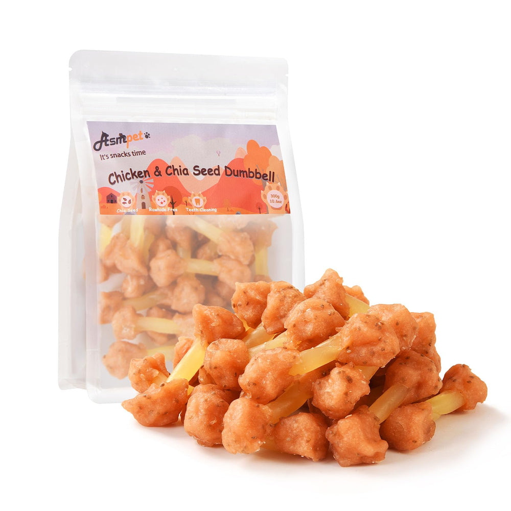 ASMPET dog treats chews chicken-wrapped cod dumbbell training reward