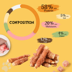 ASMPET healthy-coat chew promotes shiny fur with a savory chicken flavor.