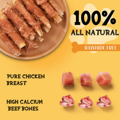 ASMPET chicken wrapped beef cartilage snack close-up showing protein-rich chew for dogs.