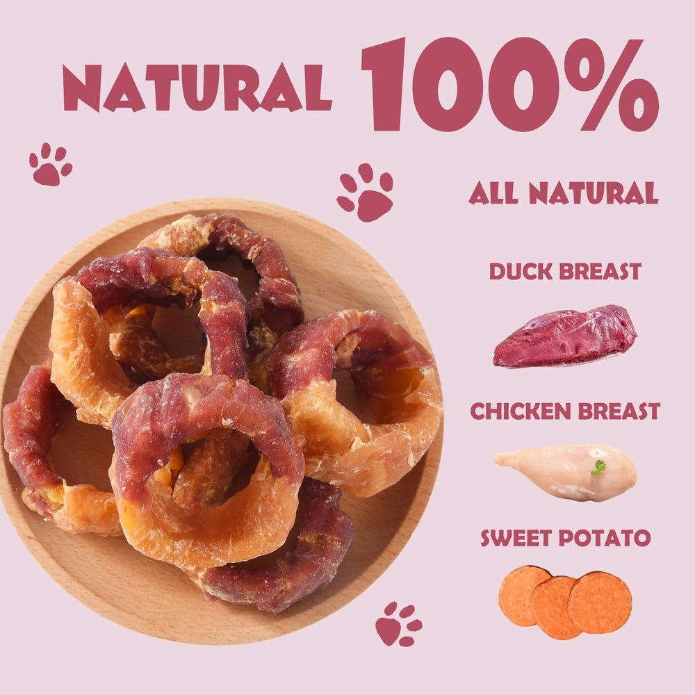 ASMPET donut batata dulce envuelto en pato, opción sabrosa para meriendas.