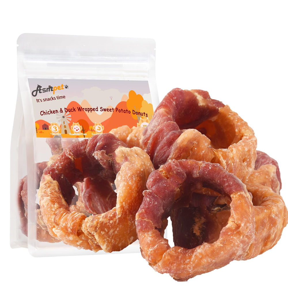 ASMPET donut batata dulce envuelto en pollo, snack sabroso para premiar entrenamientos.
