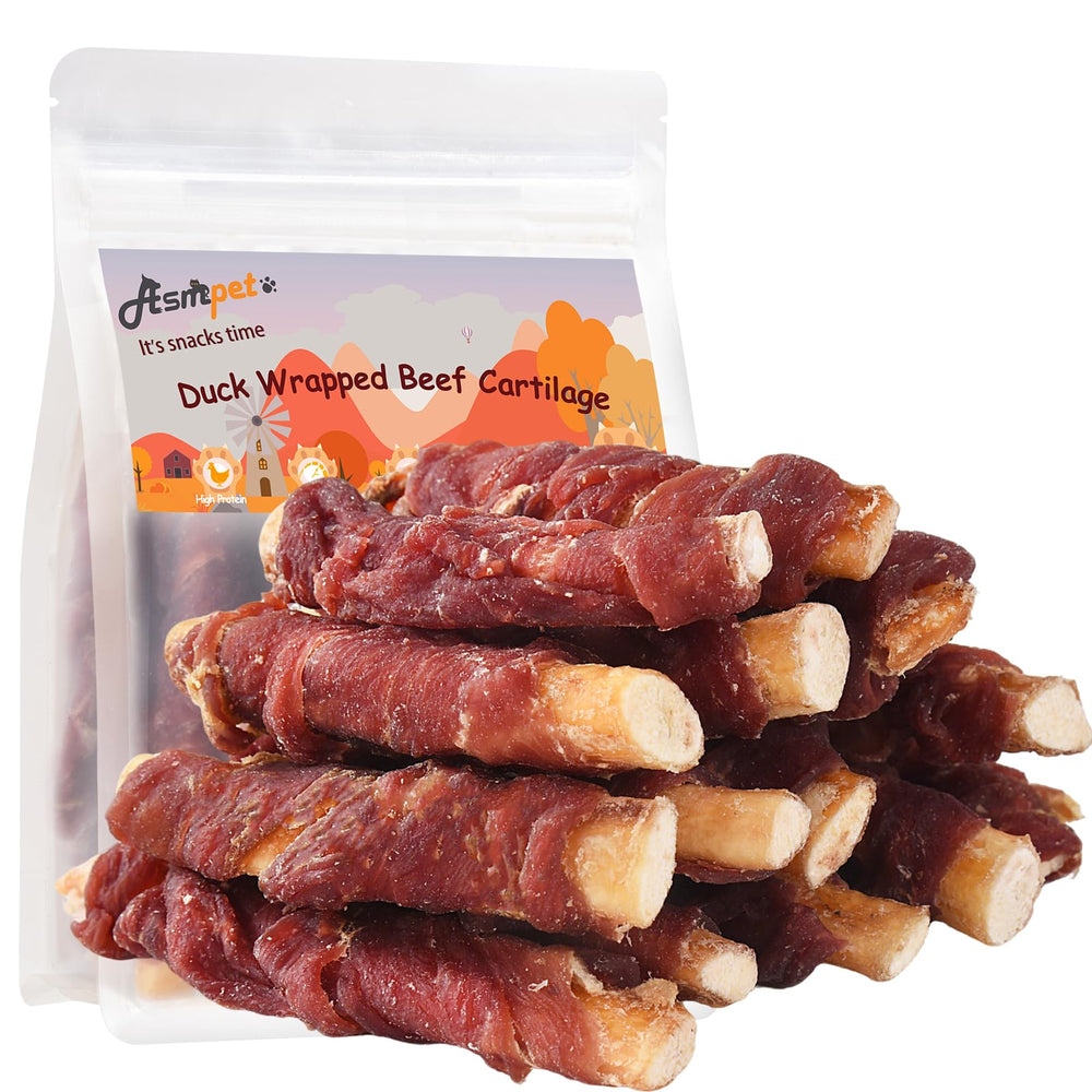 ASMPET duck-wrapped beef cartilage pack highlighting premium ingredients for healthy chewing