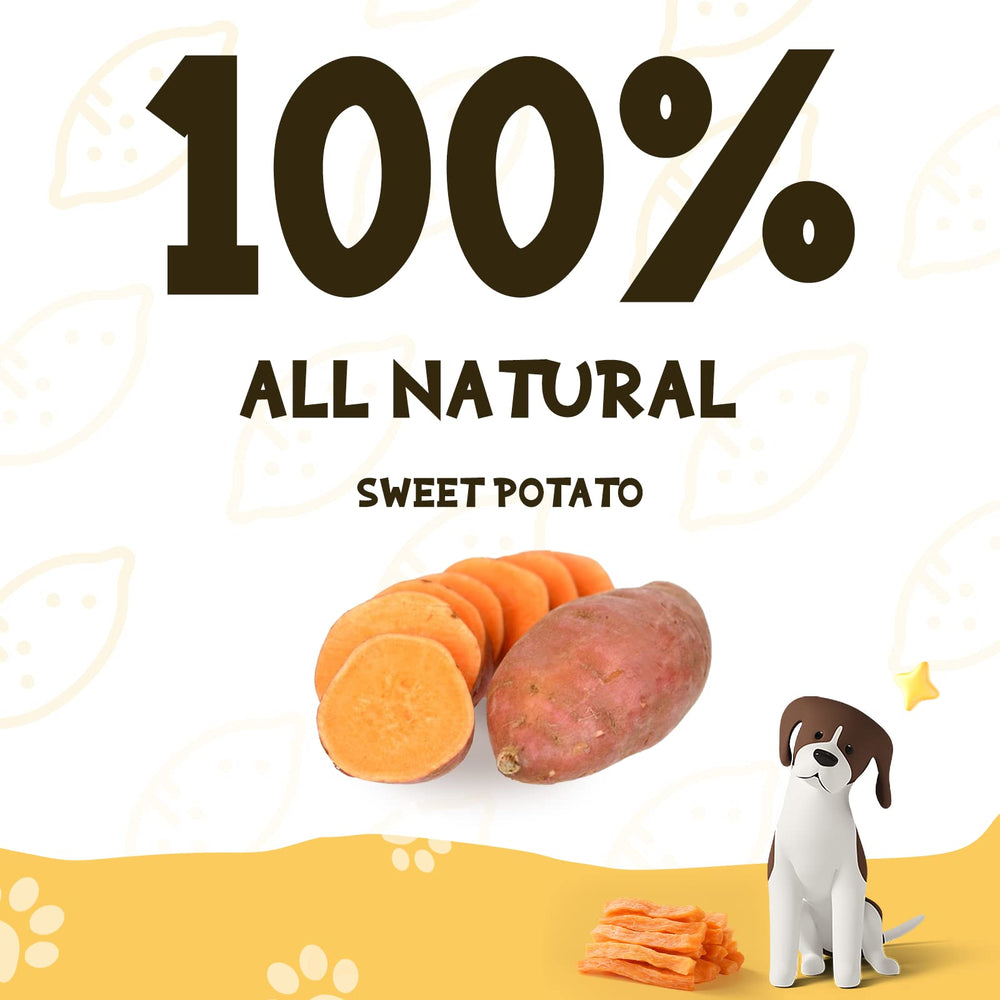 ASMPET Sweet Potato Strips bag open showing chewy texture for rewards