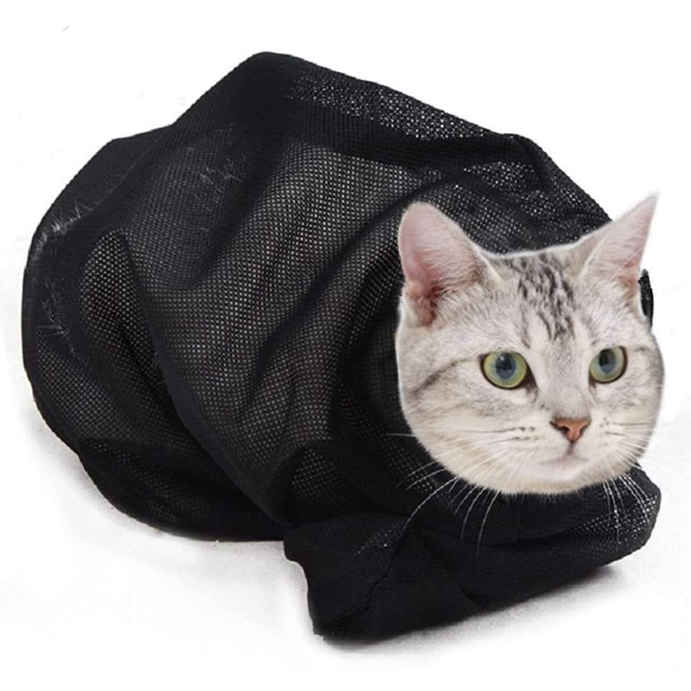 ASOCEA cat bathing bag adjustable closure demonstrates a secure grooming session.