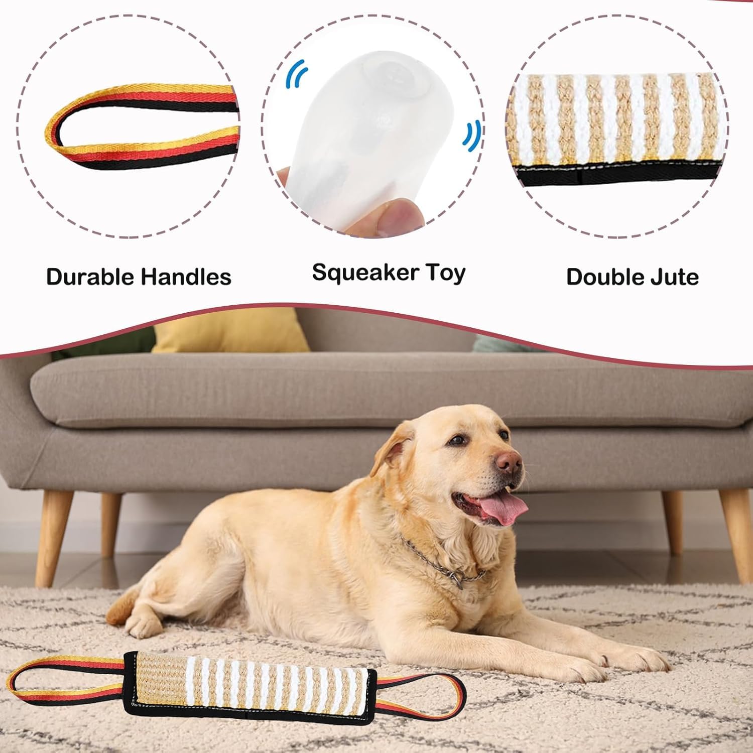 ASOCEA dog tug toy with two handles for easy grip during training