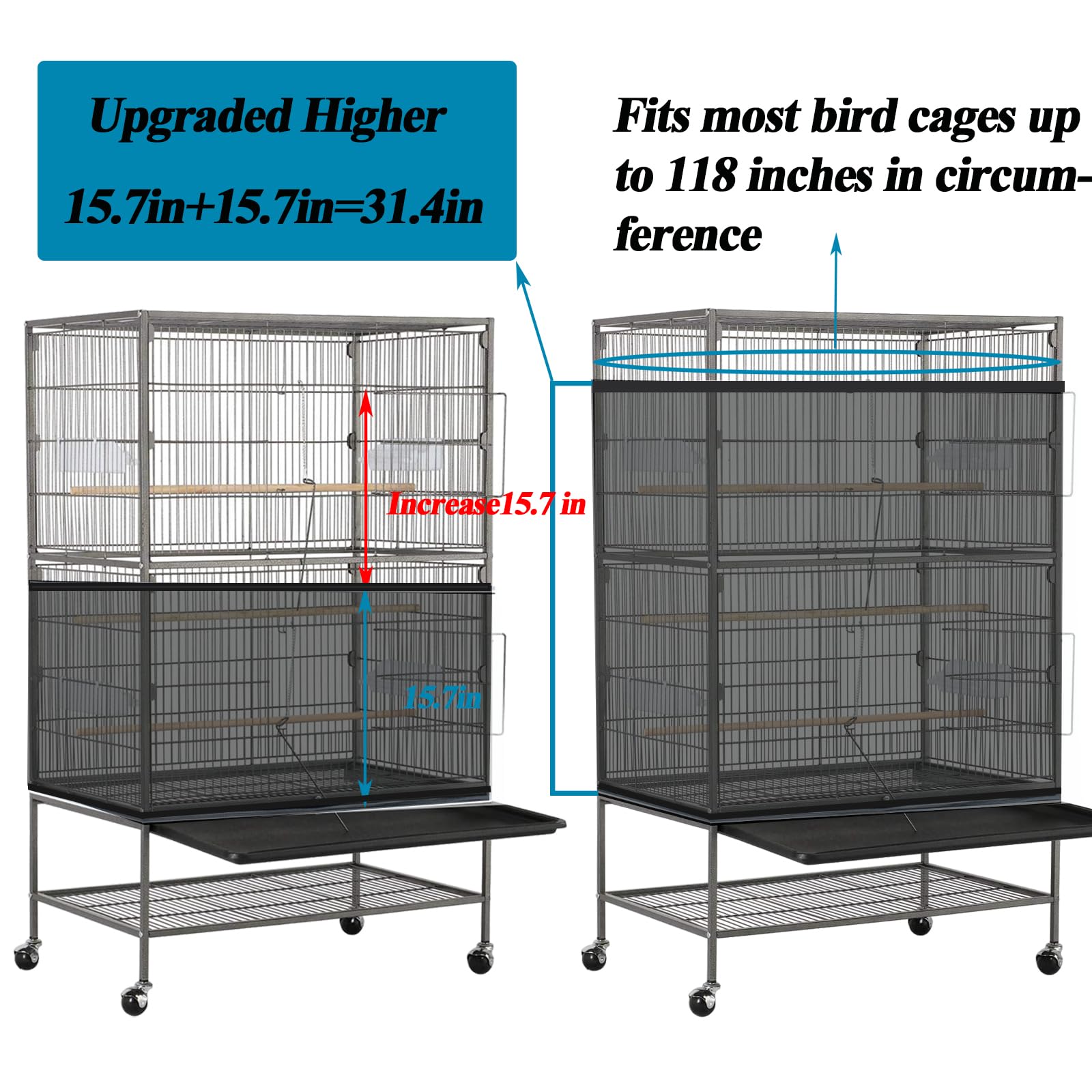 ASOCEA large bird cage cover with breathable nylon mesh for airflow.