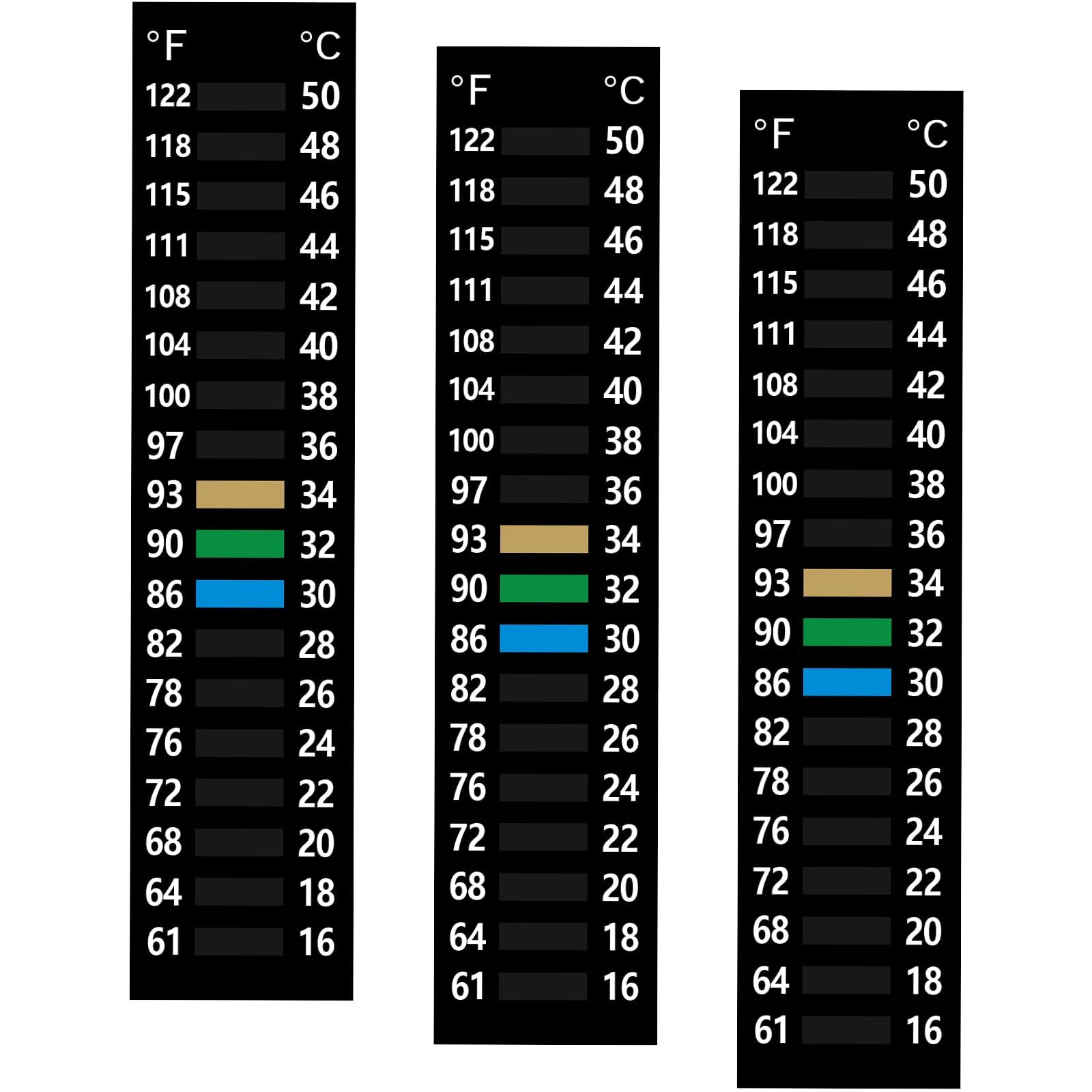 Asofelk 3pcs thermometer strip pack ready for quick temperature monitoring in aquariums.
