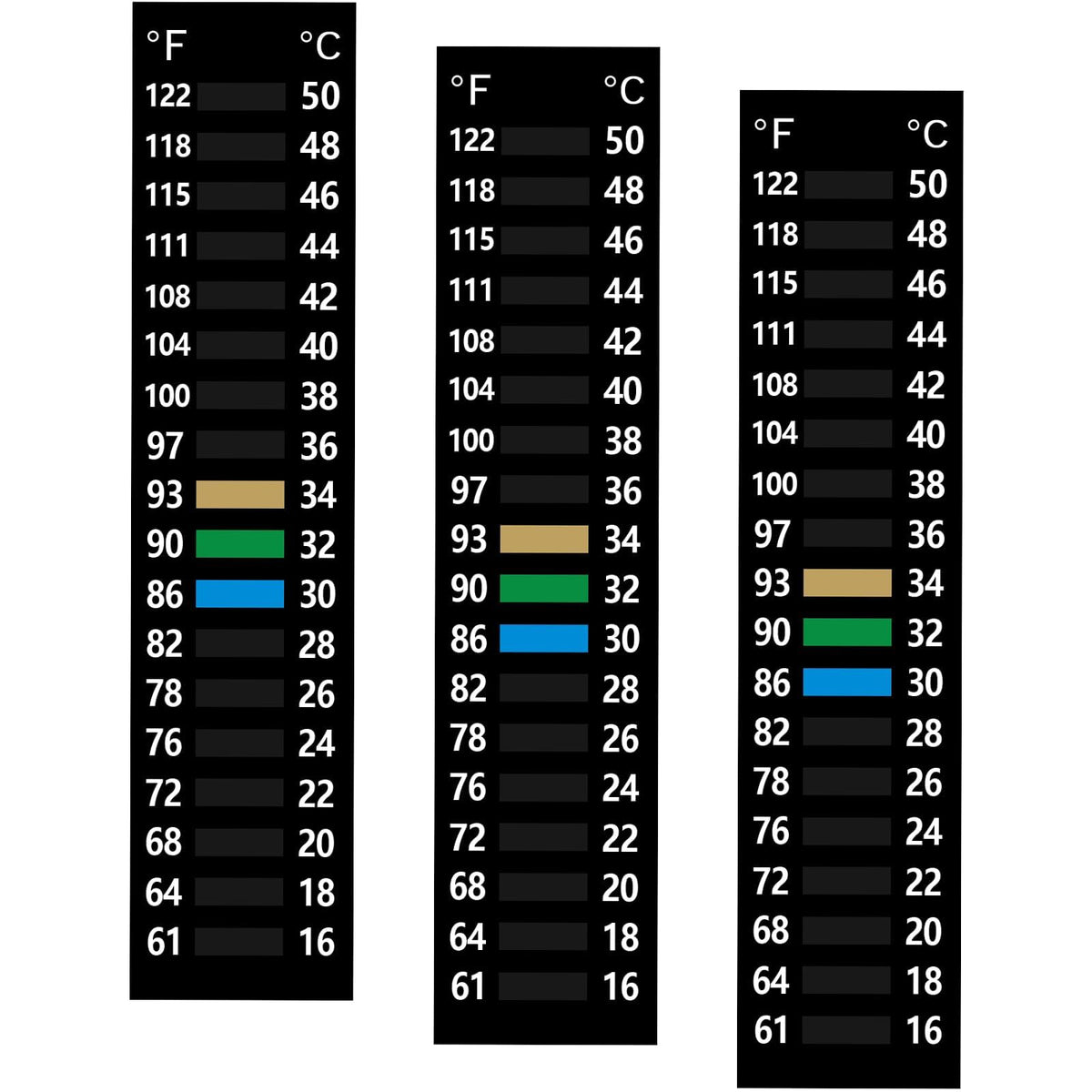 Asofelk 3pcs thermometer strip pack ready for quick temperature monitoring in aquariums.