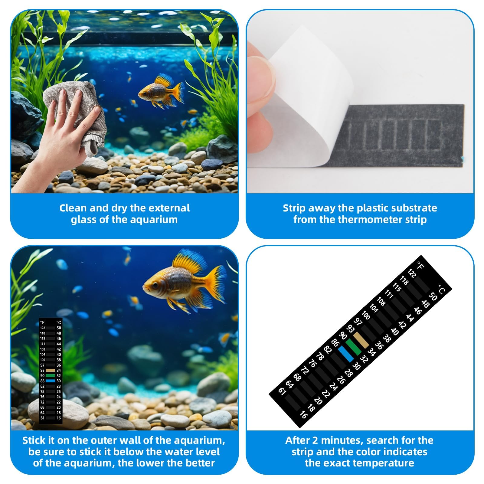 Asofelk versatile 61-122°F strip fits various tank sizes for flexible setup.