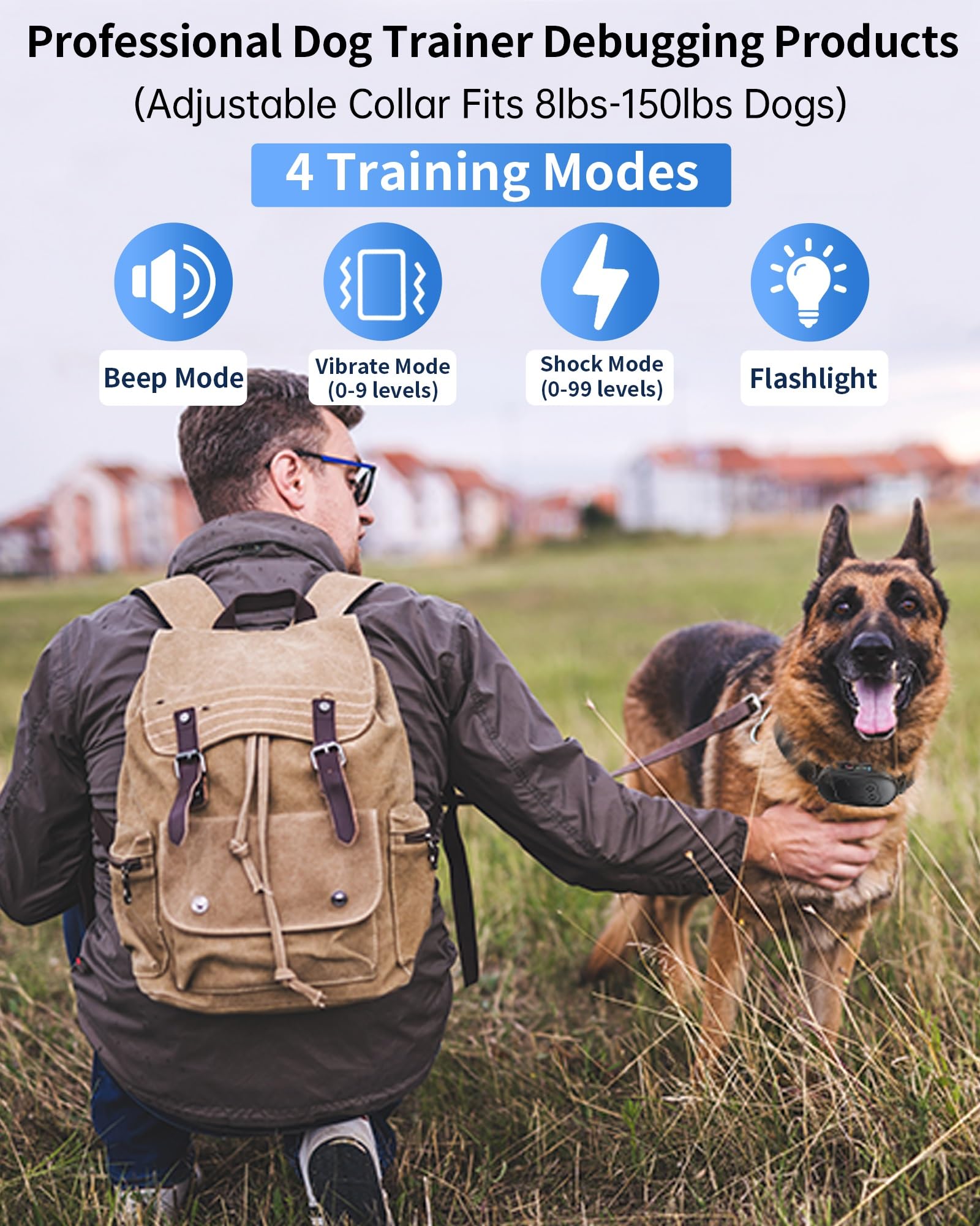 Asrcs dog shock collar remote setup shows 2000ft range for flexible outdoor training.