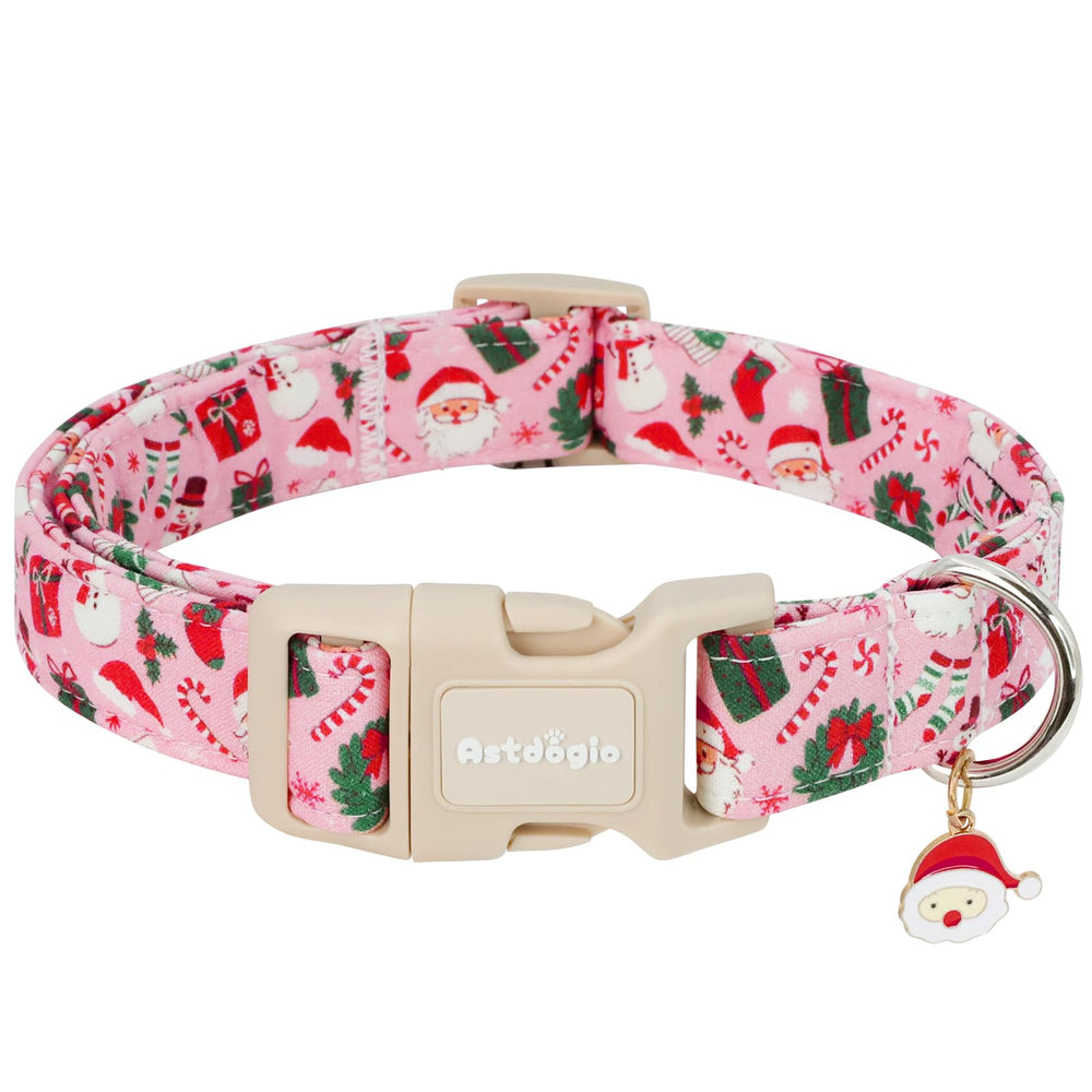 Astdogio Christmas dog collar with Santa design enhances festive holiday photos.