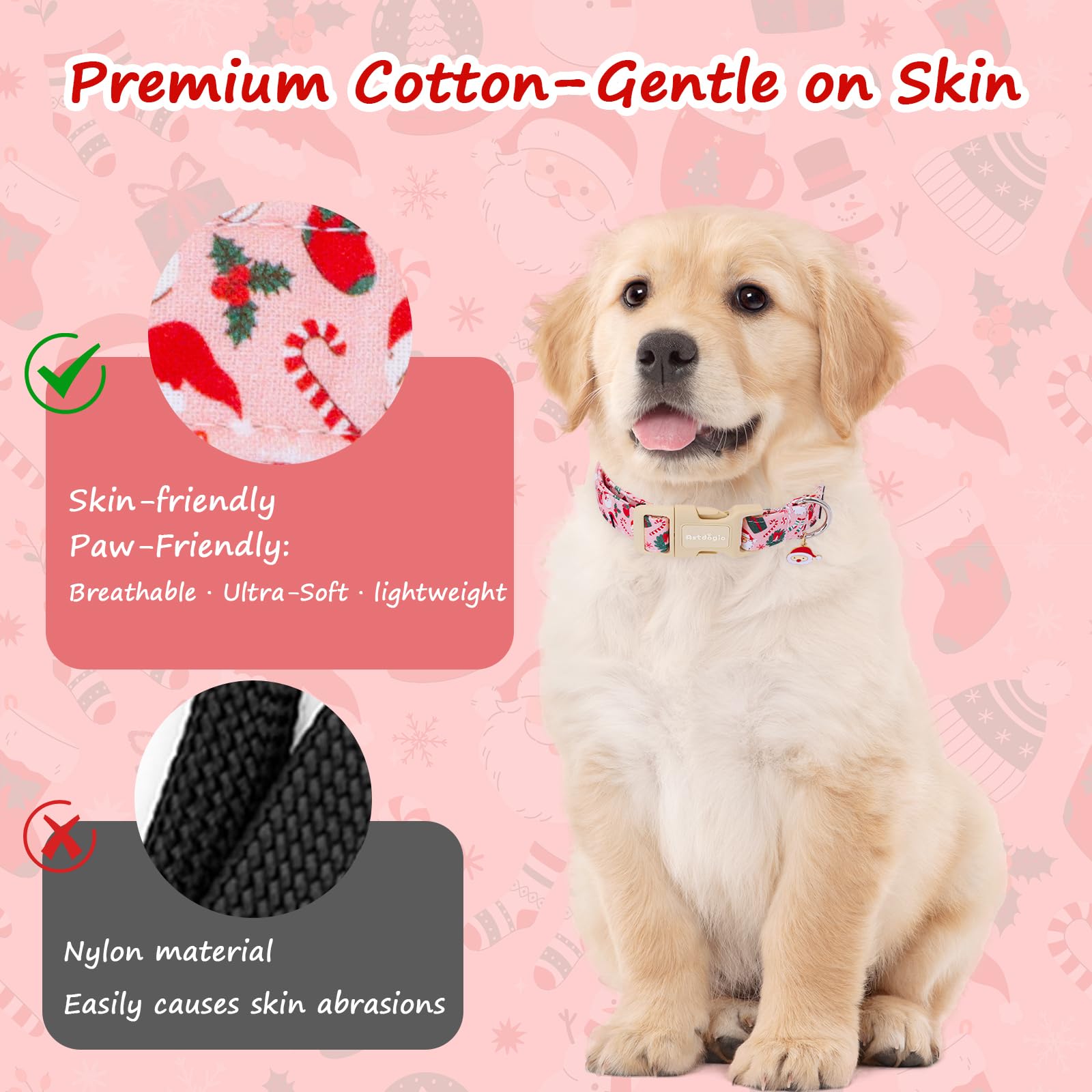 Astdogio four-size collar with size chart helps secure a comfortable fit.