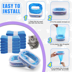 Astrallgn cat litter refill blue ease-of-use shows simple knot-and-pull replacement.