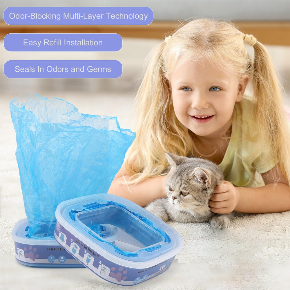 Astrallgn cat litter refill blue fifteen-feet bag indicates long coverage per cat.