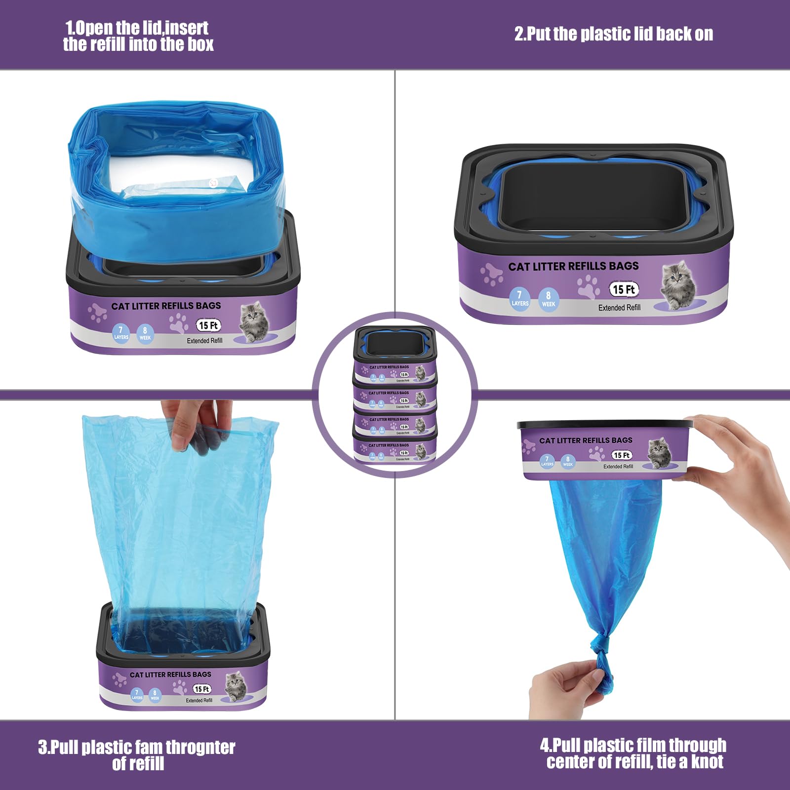 Astrallgn refill bag being inserted into a Litter Genie cartridge