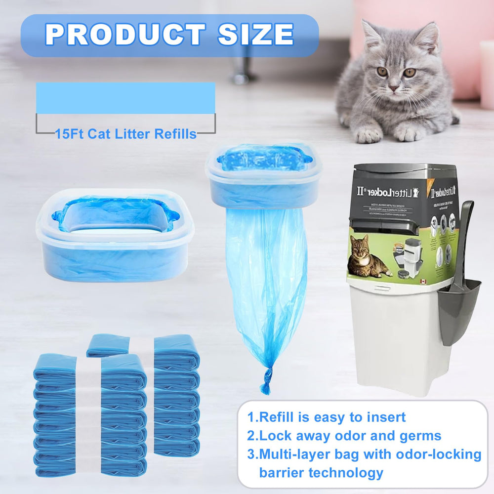 Astrallgn blue scented cat litter refills with easy pull-and-tie setup for quick changes.
