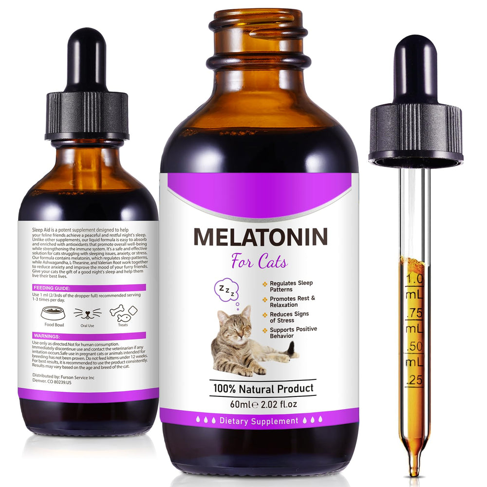 Asusxcli Melatonin for Cats bottle close-up showing natural ingredients and calming potential.