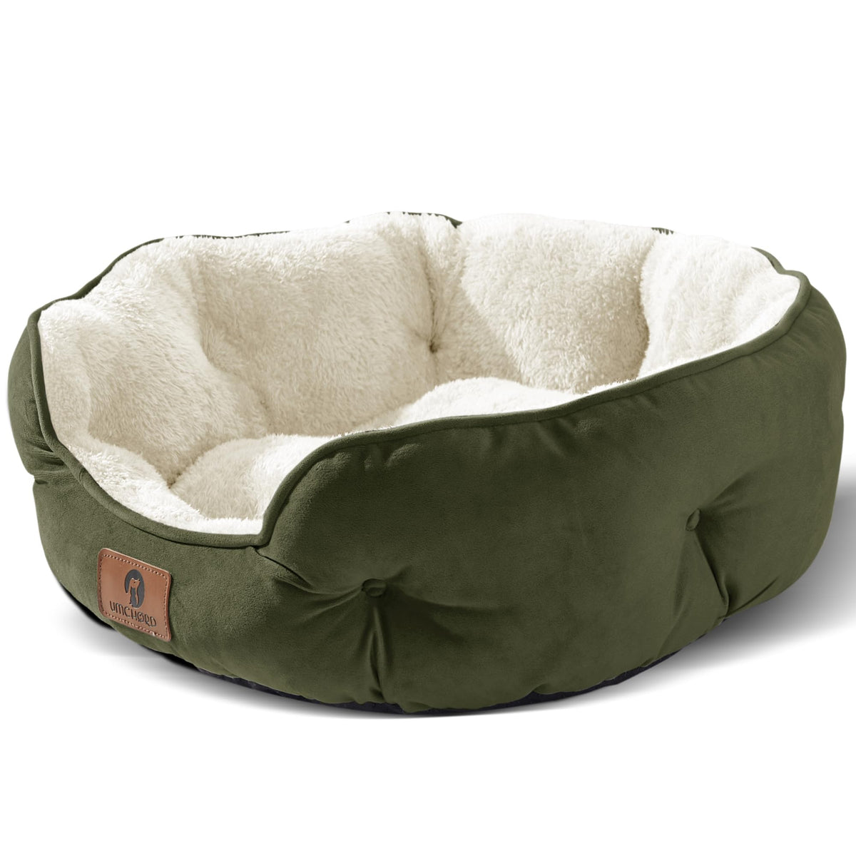 Asvin medium dog bed shows soft Sherpa fleece for cozy naps.