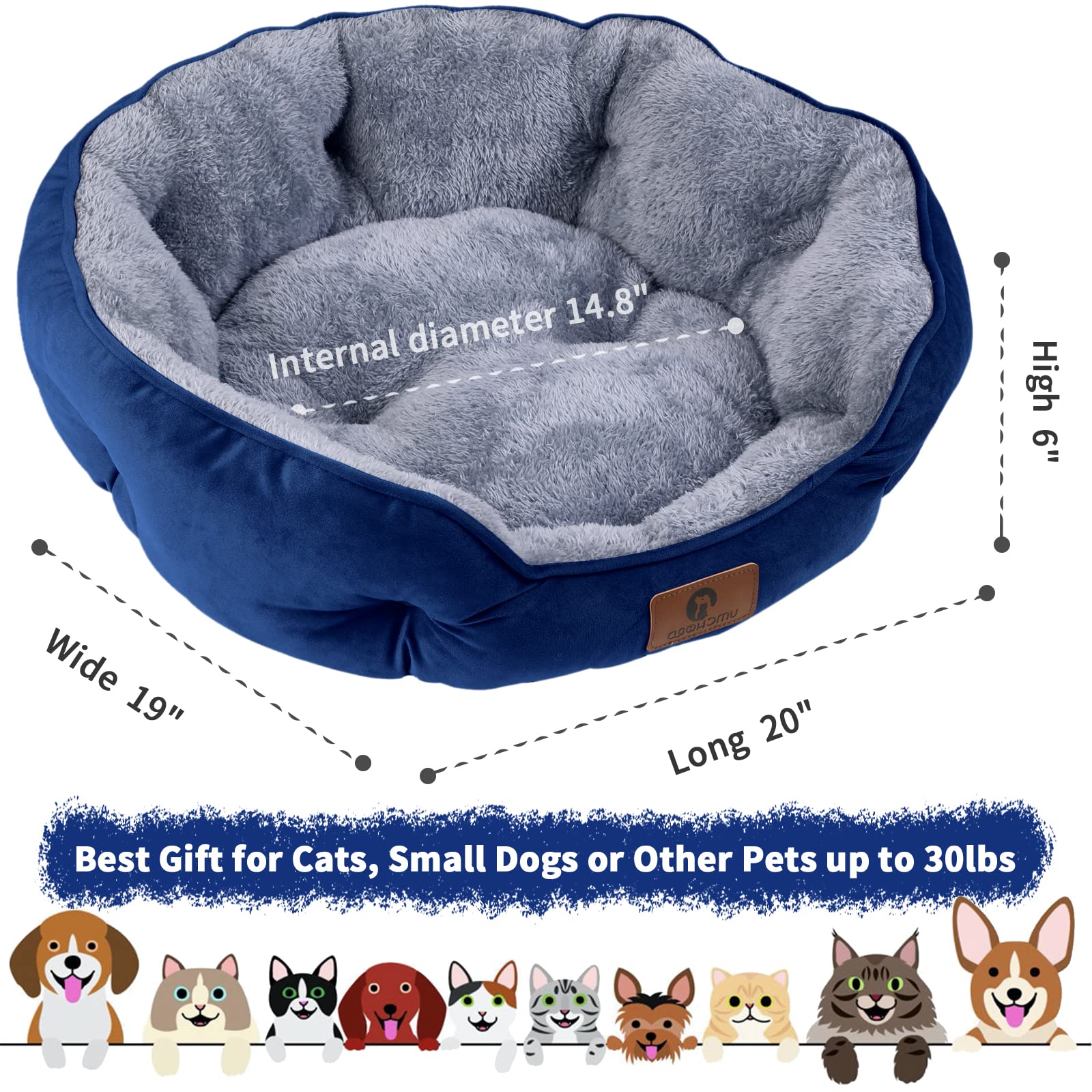 Asvin Small Dog Bed anti-slip Oxford bottom stays in place on smooth floors.