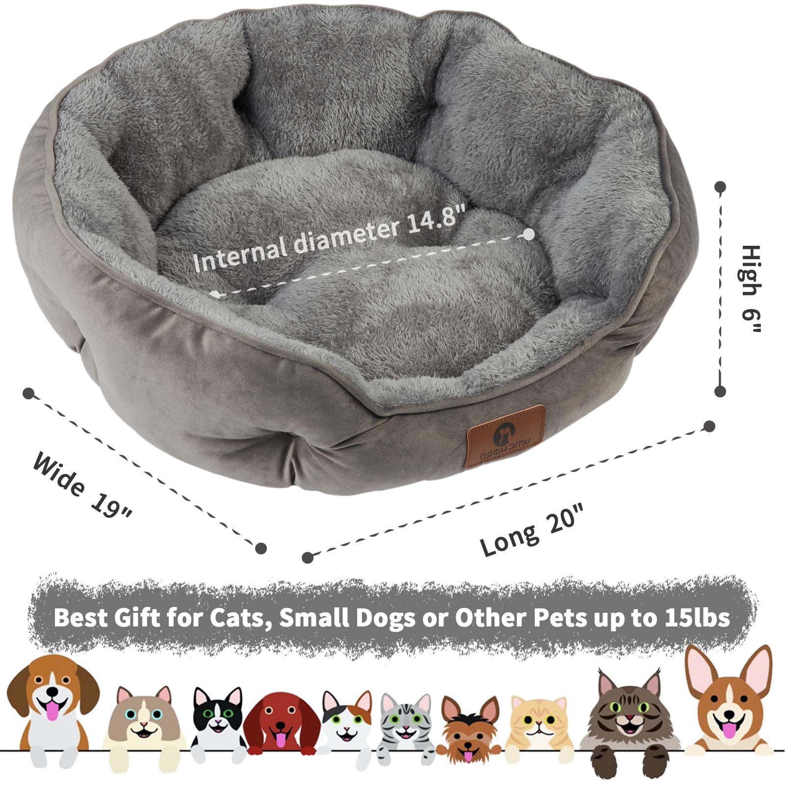 Asvin Small Dog Bed anti-slip Oxford bottom keeps bed in place.