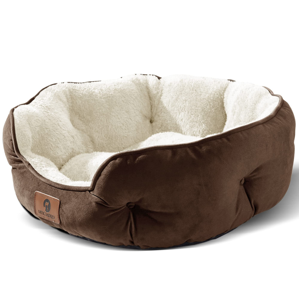 Asvin small dog bed Sherpa close-up showing soft lining for cozy naps.