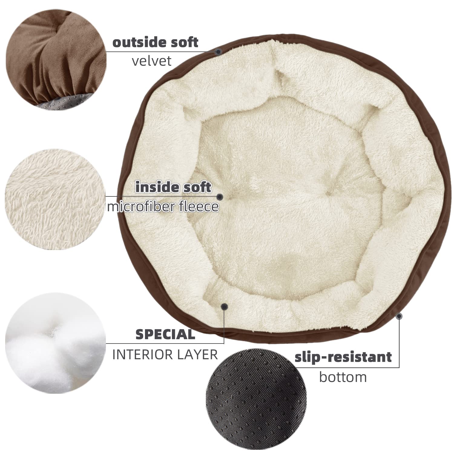 Asvin small dog bed water-resistant Oxford base protects against spills.