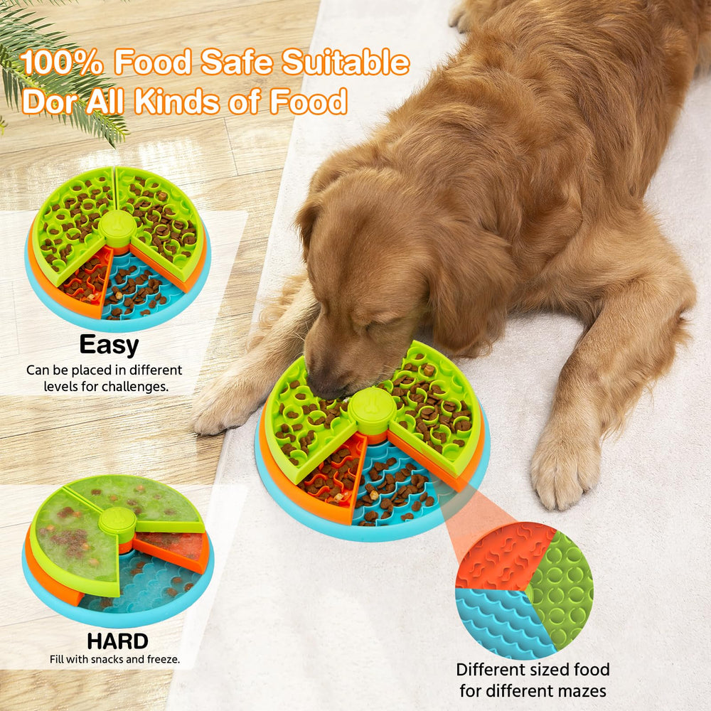 ATDOALL slow-feeder bowl 3-levels in use with dog demonstrates boredom reduction and mental puzzle benefits