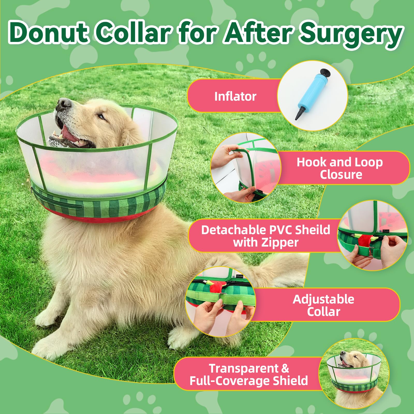 AThooDel adjustable-neck-strap dog cone emphasizes customizable fit