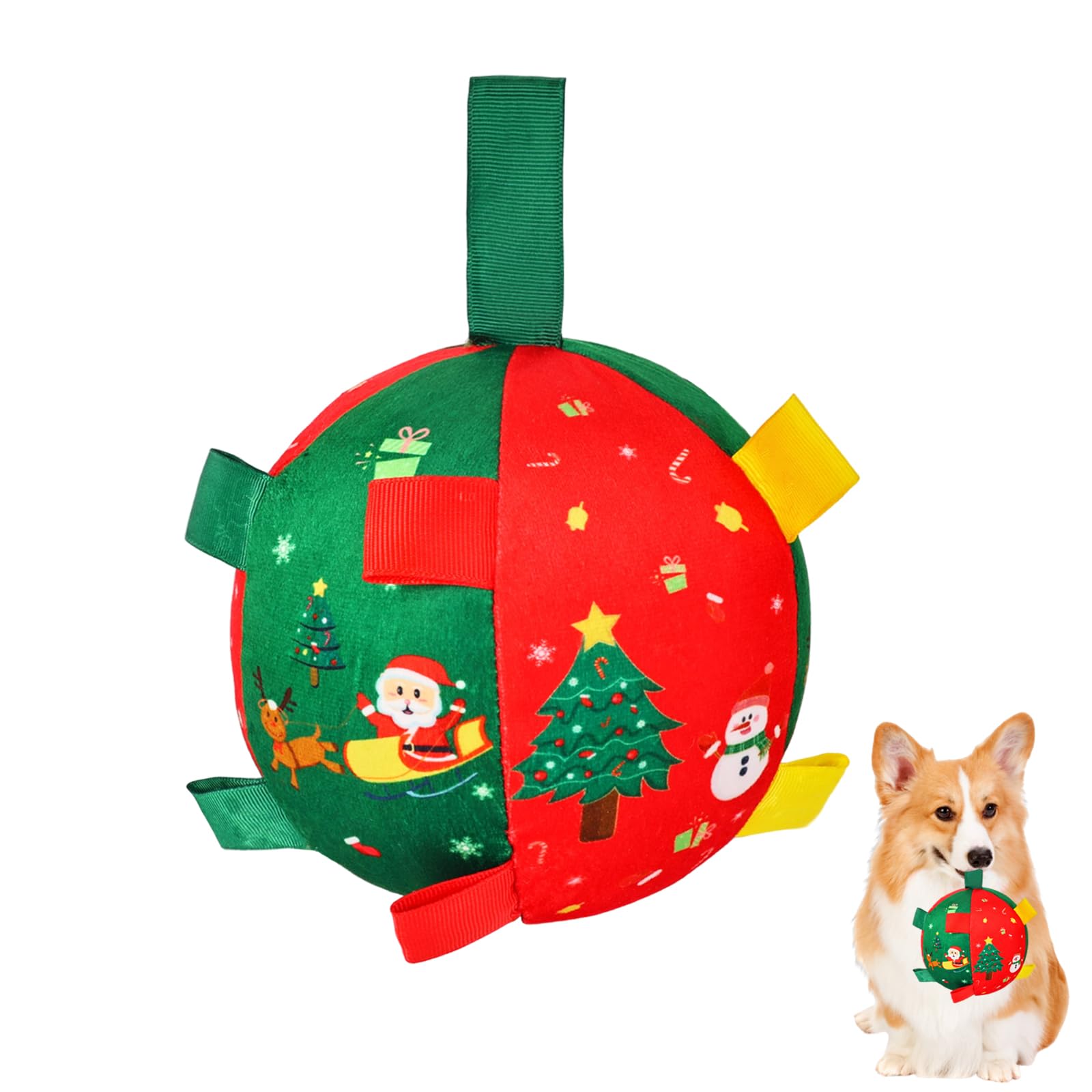 Atiansen Christmas Ball Dog Toy 6in with festive holiday design.