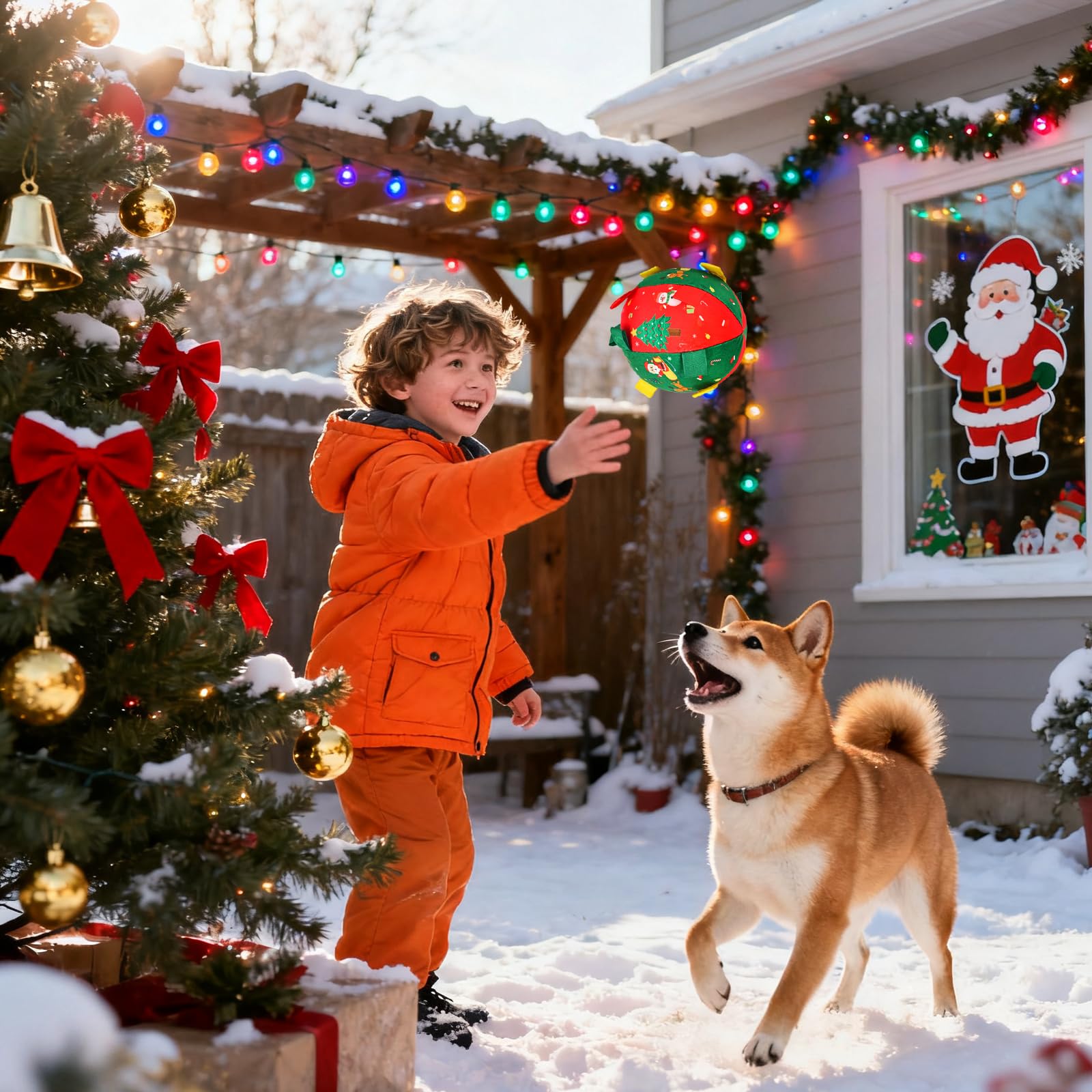 Atiansen Christmas Ball Dog Toy suited for indoor and outdoor fetch.