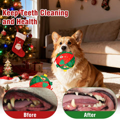 Atiansen Christmas Ball Dog Toy featuring Xmas tree and snowman pattern for holiday play.