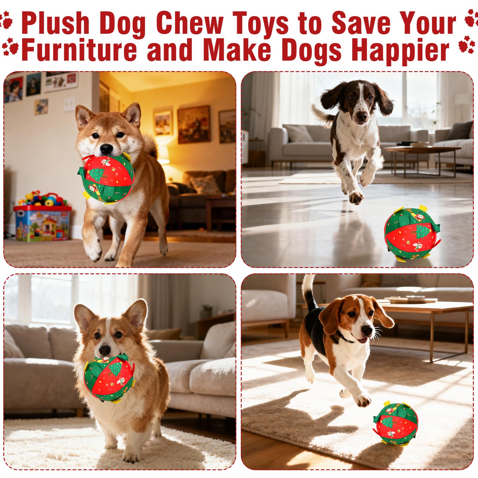 Atiansen Christmas Ball Dog Toy plush surface ideal for safe chewing.