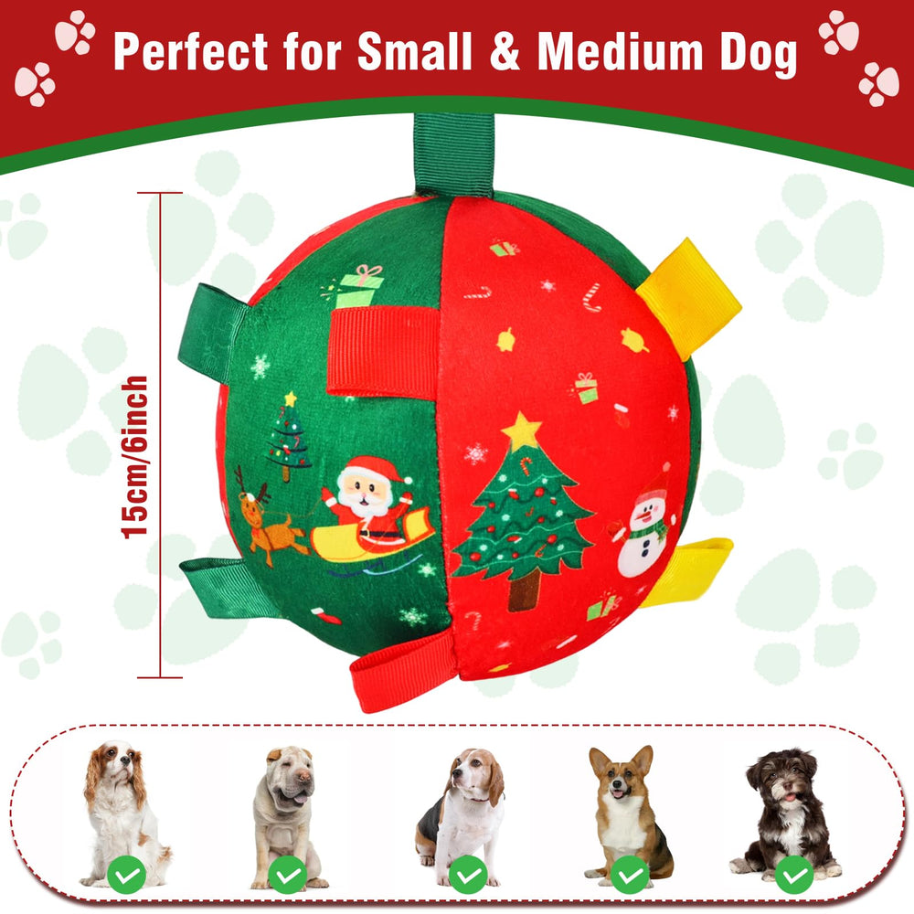 Atiansen Christmas Ball Dog Toy with built in squeaker for engaging play.