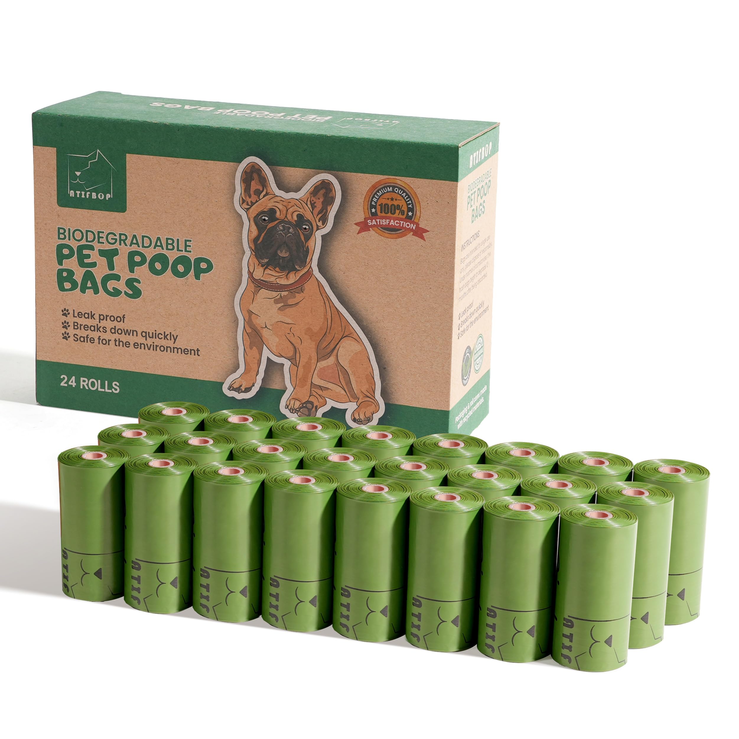 ATIFBOP biodegradable dog poop bag roll with eco-friendly packaging.