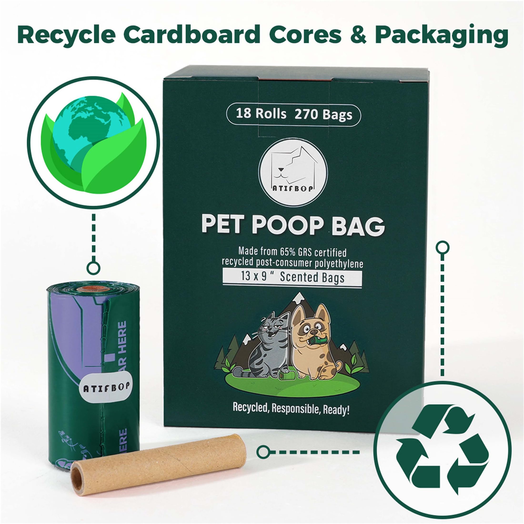 ATIFBOP eco-friendly initiative highlights 65% recycled content and sustainability.