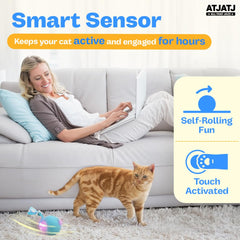 ATJATJ smart cat ball gliding on floor demonstrates smooth motion for self-play