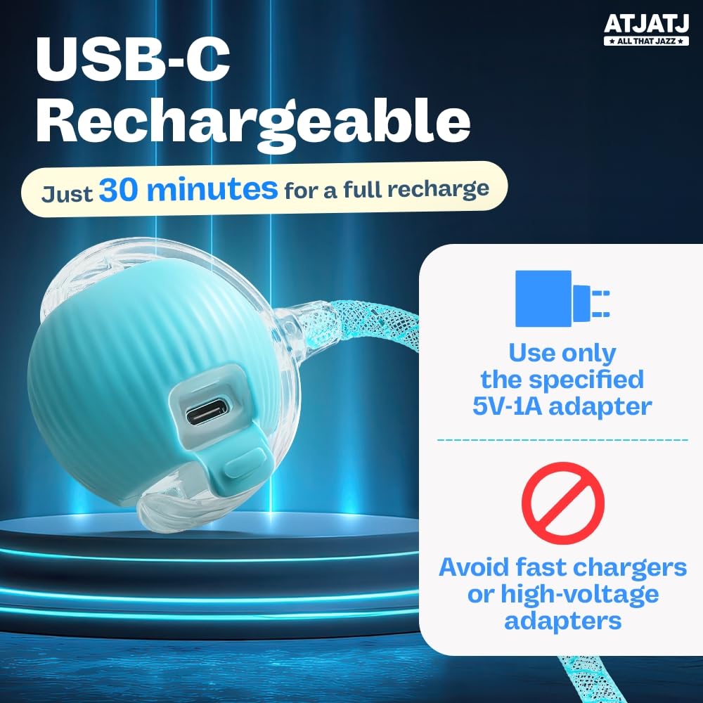 ATJATJ USB-rechargeable cat toy ready for extended indoor entertainment