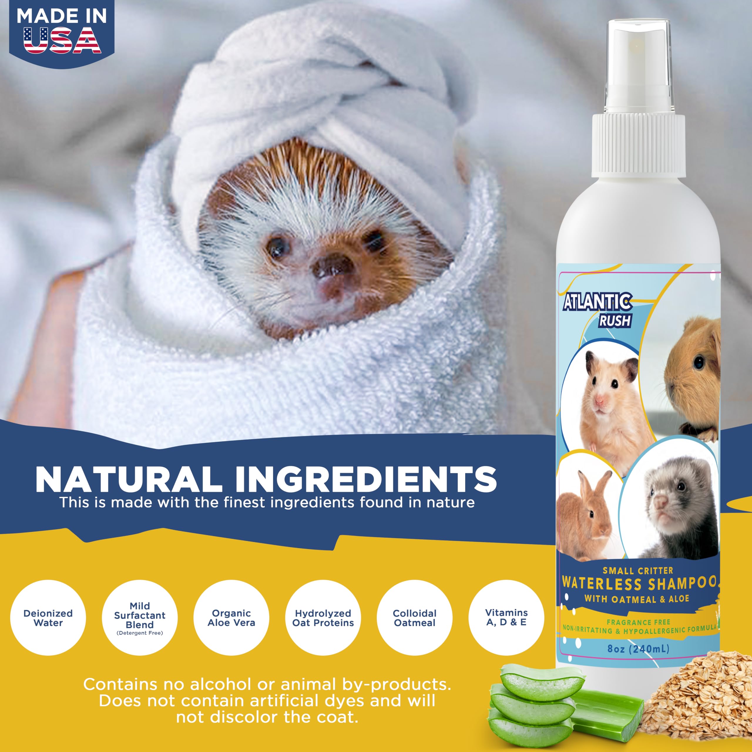 Atlantic Rush made-in-USA badge on packaging signals quality and ethical production.