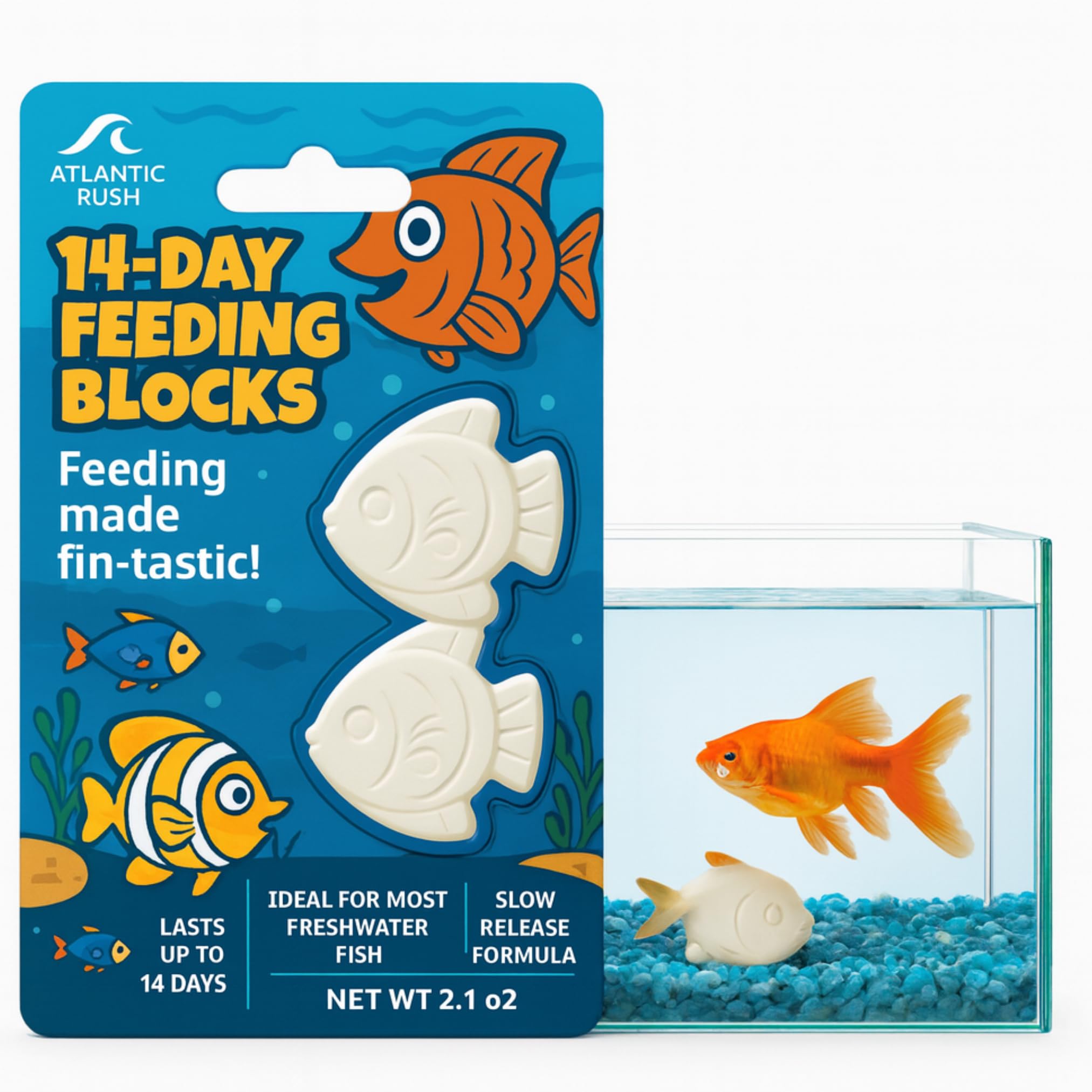 Atlantic Rush Vacation Feeder blocks in tank provide steady meals while you are away.