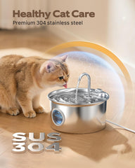 ATMZIQXR stainless steel cat water fountain water level window helps quick refills.