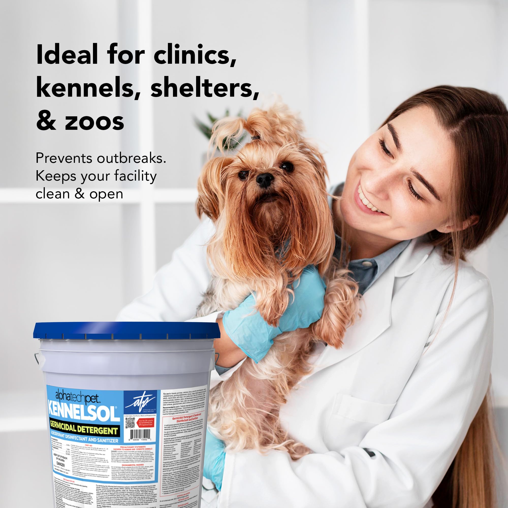 ATP KennelSol 5-gallon container highlights cost-effective bulk disinfectant for daily care