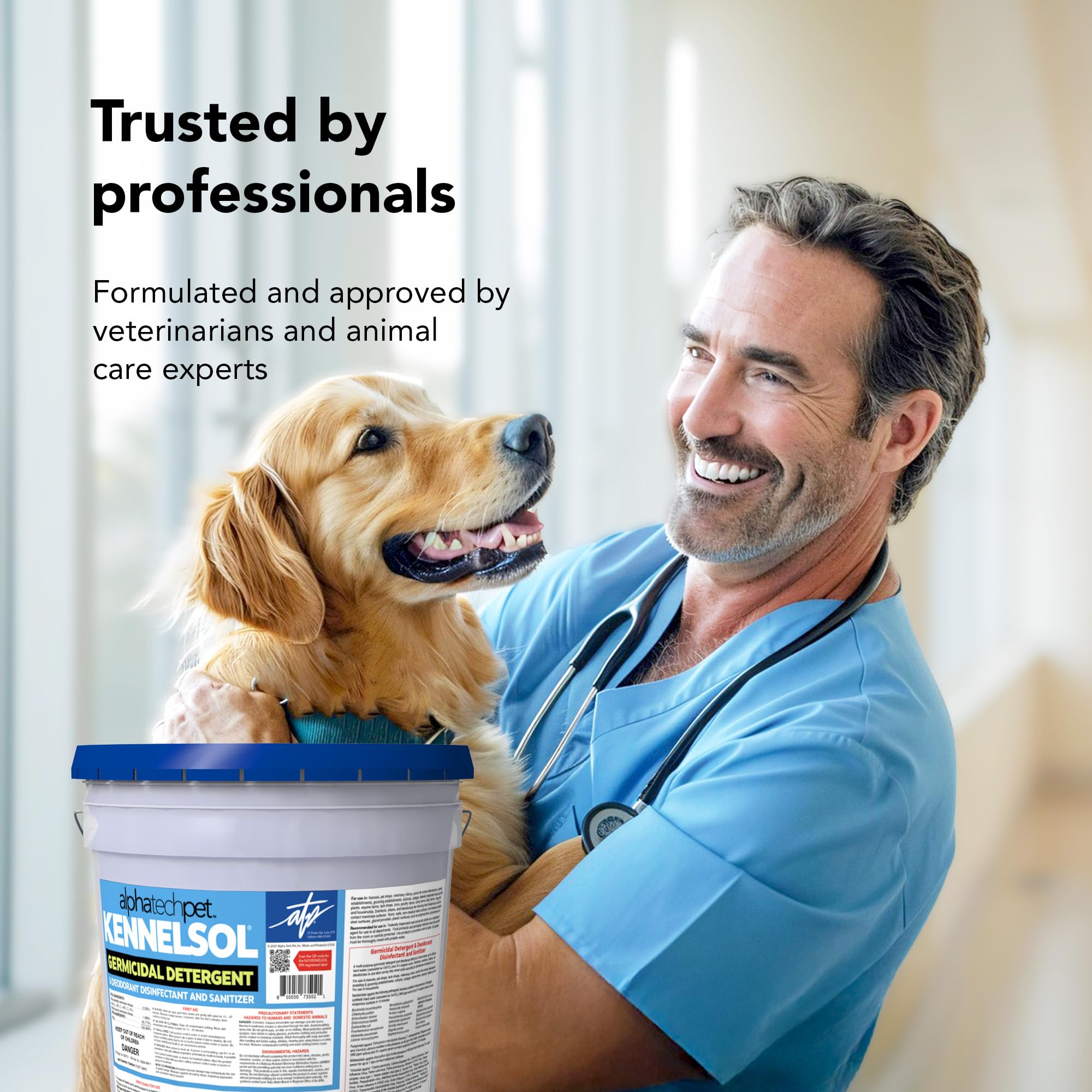 ATP KennelSol kennel-floor-clean illustrates safe, non-staining disinfectant for pet spaces